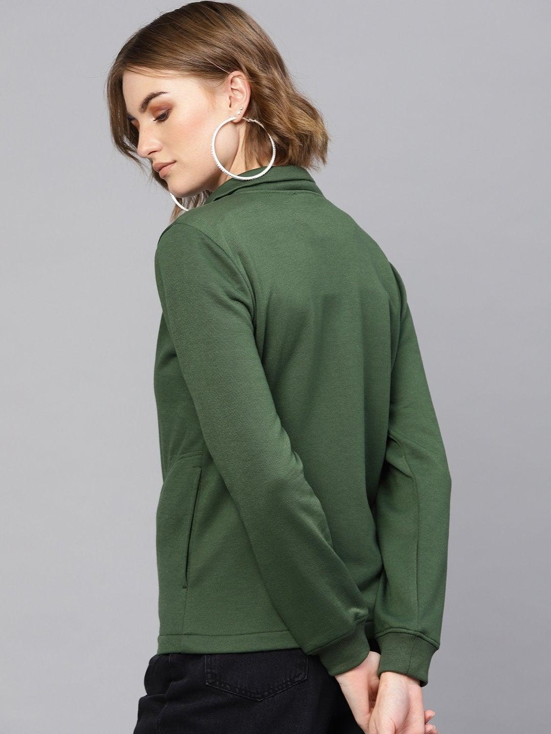 Women's Olive Zipper Sweatshirt - SASSAFRAS - Indiakreations