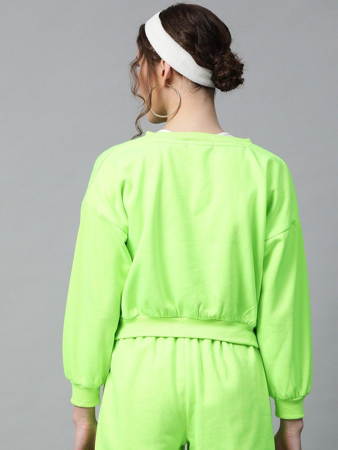 Women's Neon Green V-Neck Crop Sweatshirt - SASSAFRAS - Indiakreations