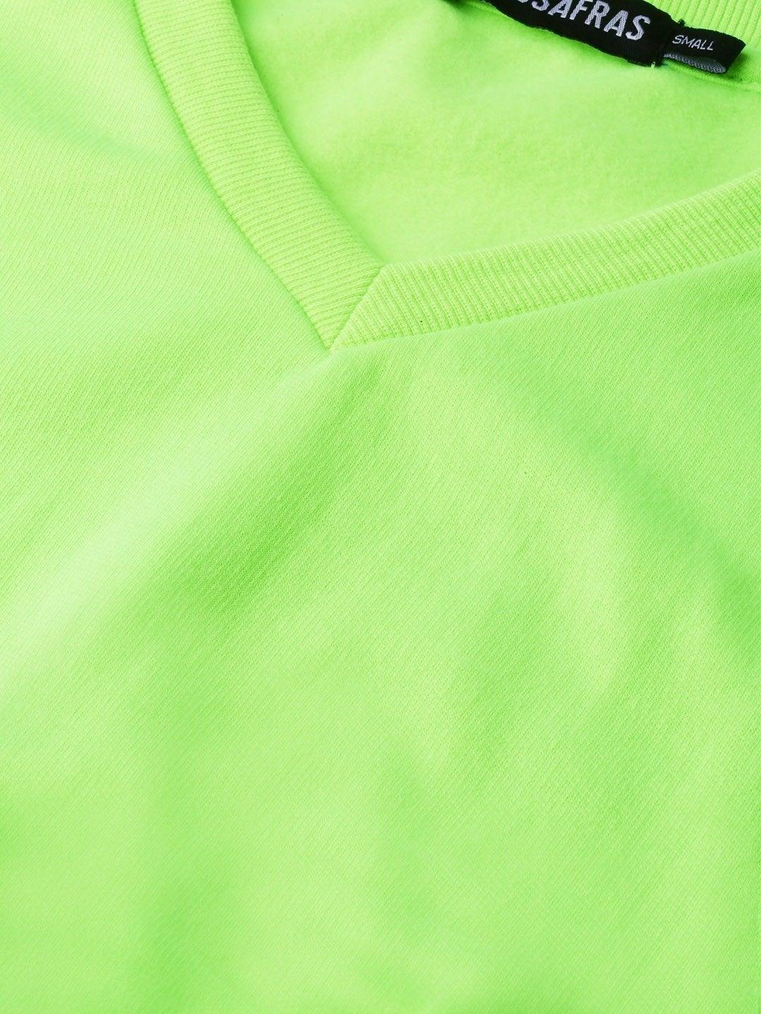 Women's Neon Green V-Neck Crop Sweatshirt - SASSAFRAS - Indiakreations