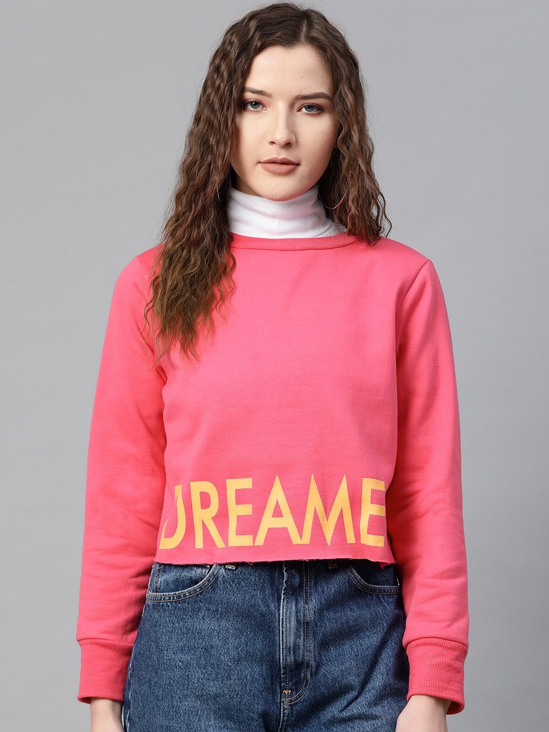 Women's Fuchsia Dreamer Print Sweatshirt - SASSAFRAS - Indiakreations