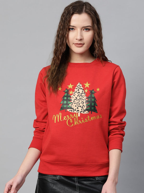 Women's Red Christmas Tree Sweatshirt - SASSAFRAS