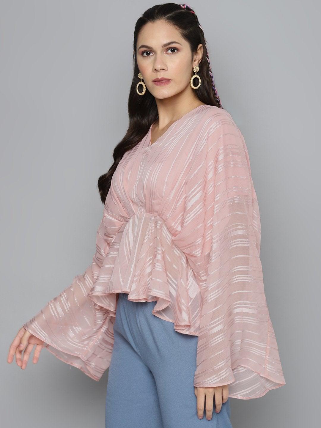 Women's Pink Lurex Kimono Top - SASSAFRAS - Indiakreations