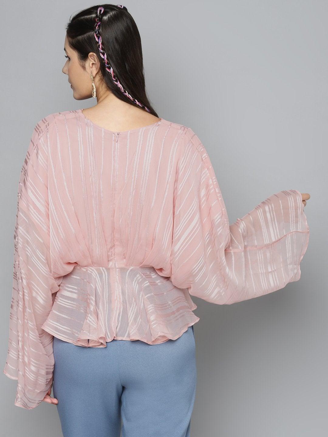 Women's Pink Lurex Kimono Top - SASSAFRAS - Indiakreations