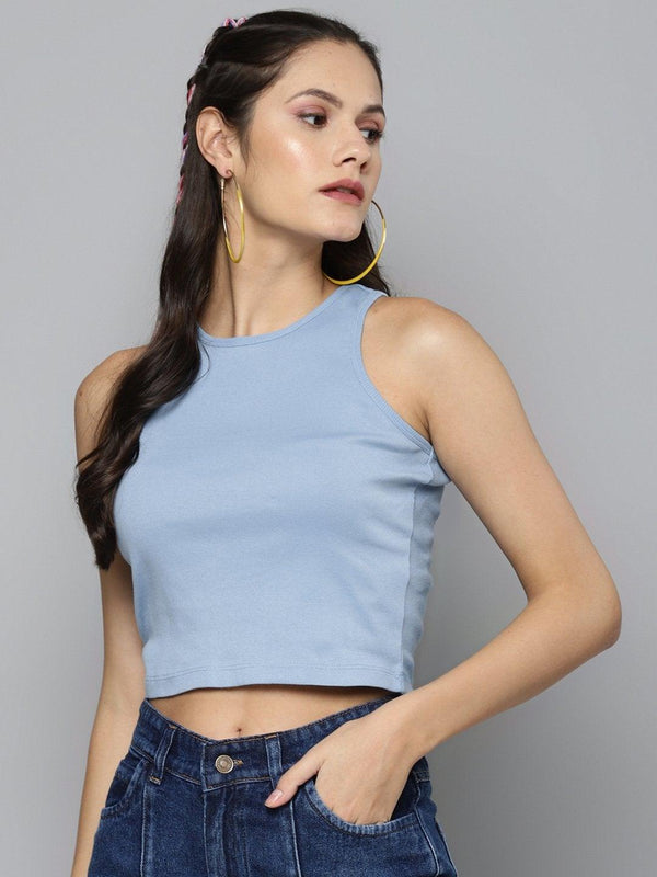 Women's Blue Box Back Crop Top - SASSAFRAS - Indiakreations