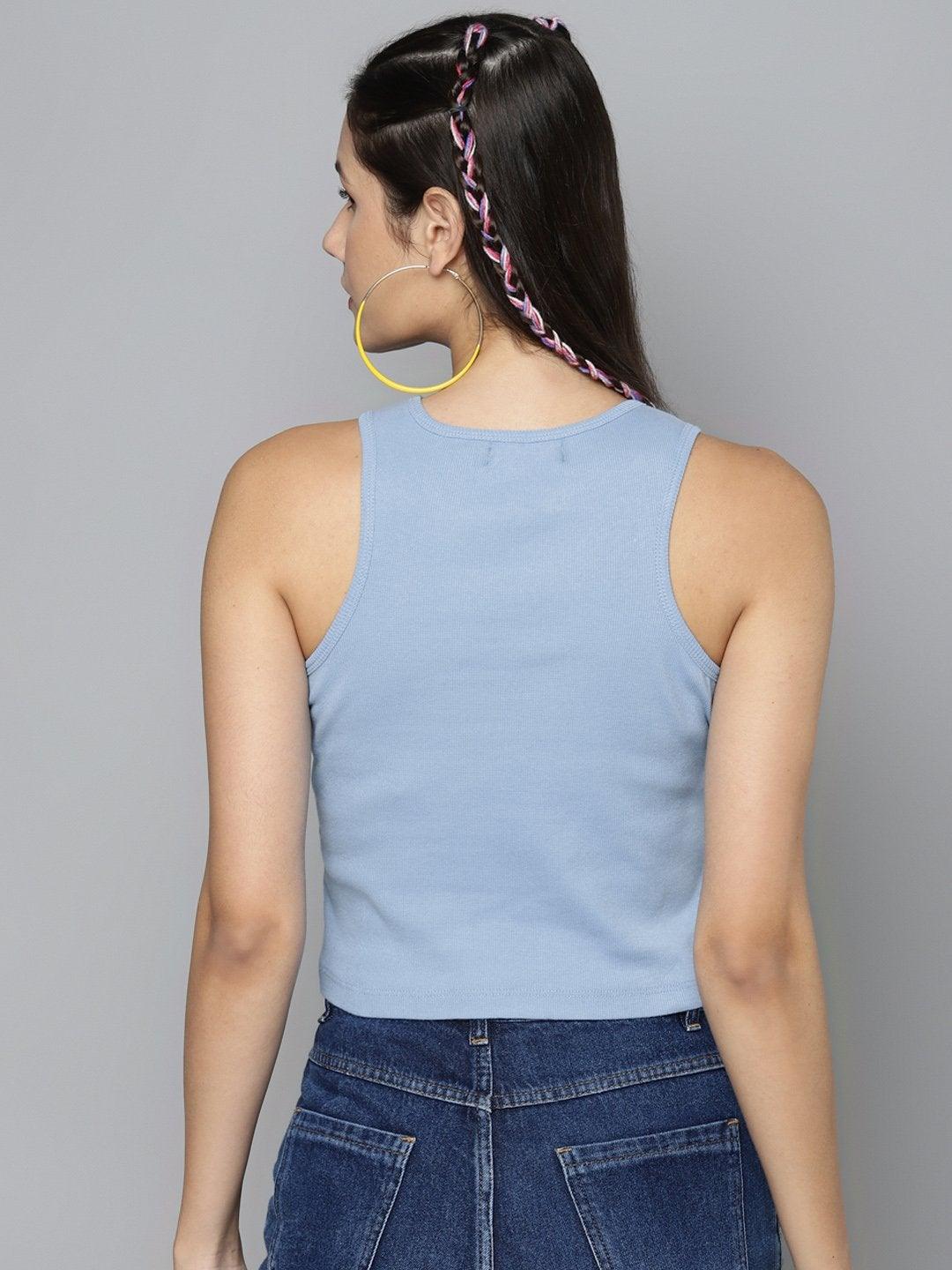 Women's Blue Box Back Crop Top - SASSAFRAS - Indiakreations