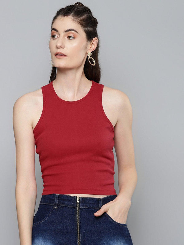 Women's Red Box Back Crop Top - SASSAFRAS - Indiakreations