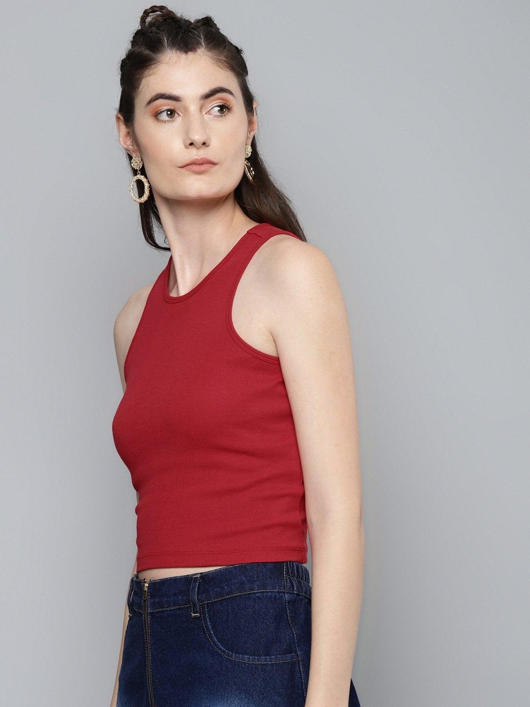 Women's Red Box Back Crop Top - SASSAFRAS - Indiakreations