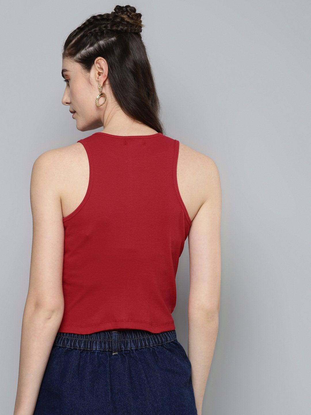 Women's Red Box Back Crop Top - SASSAFRAS - Indiakreations