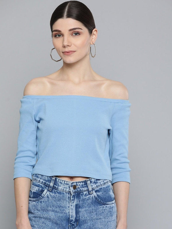 Women's Blue Bardot Crop Top - SASSAFRAS - Indiakreations