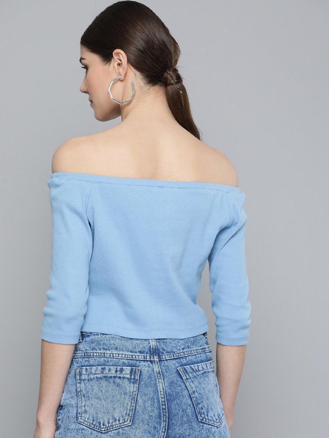 Women's Blue Bardot Crop Top - SASSAFRAS - Indiakreations