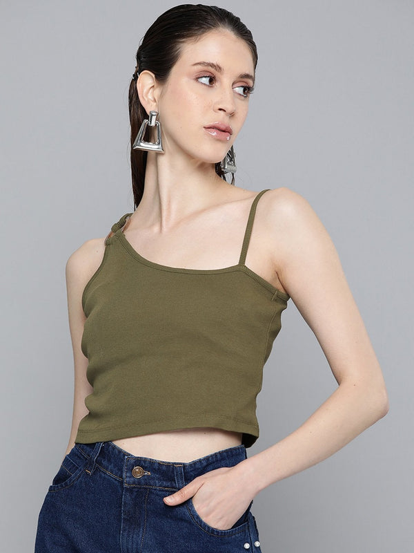 Women's Olive One Shoulder Strappy Top - SASSAFRAS