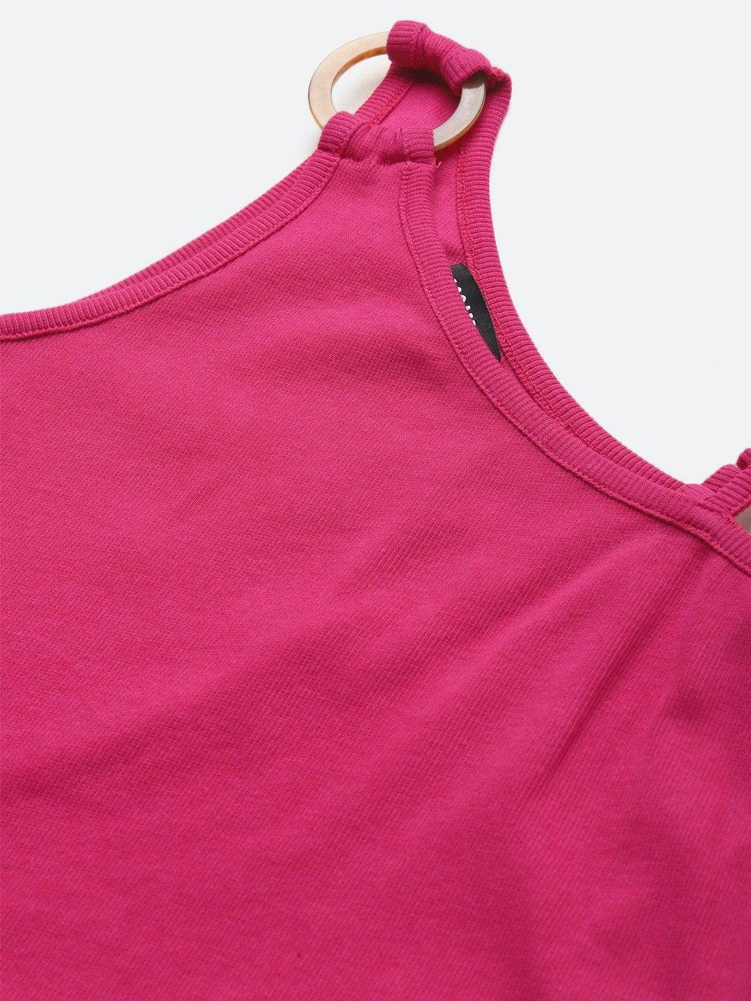 Women's Fuchsia One Shoulder Strappy Top - SASSAFRAS - Indiakreations