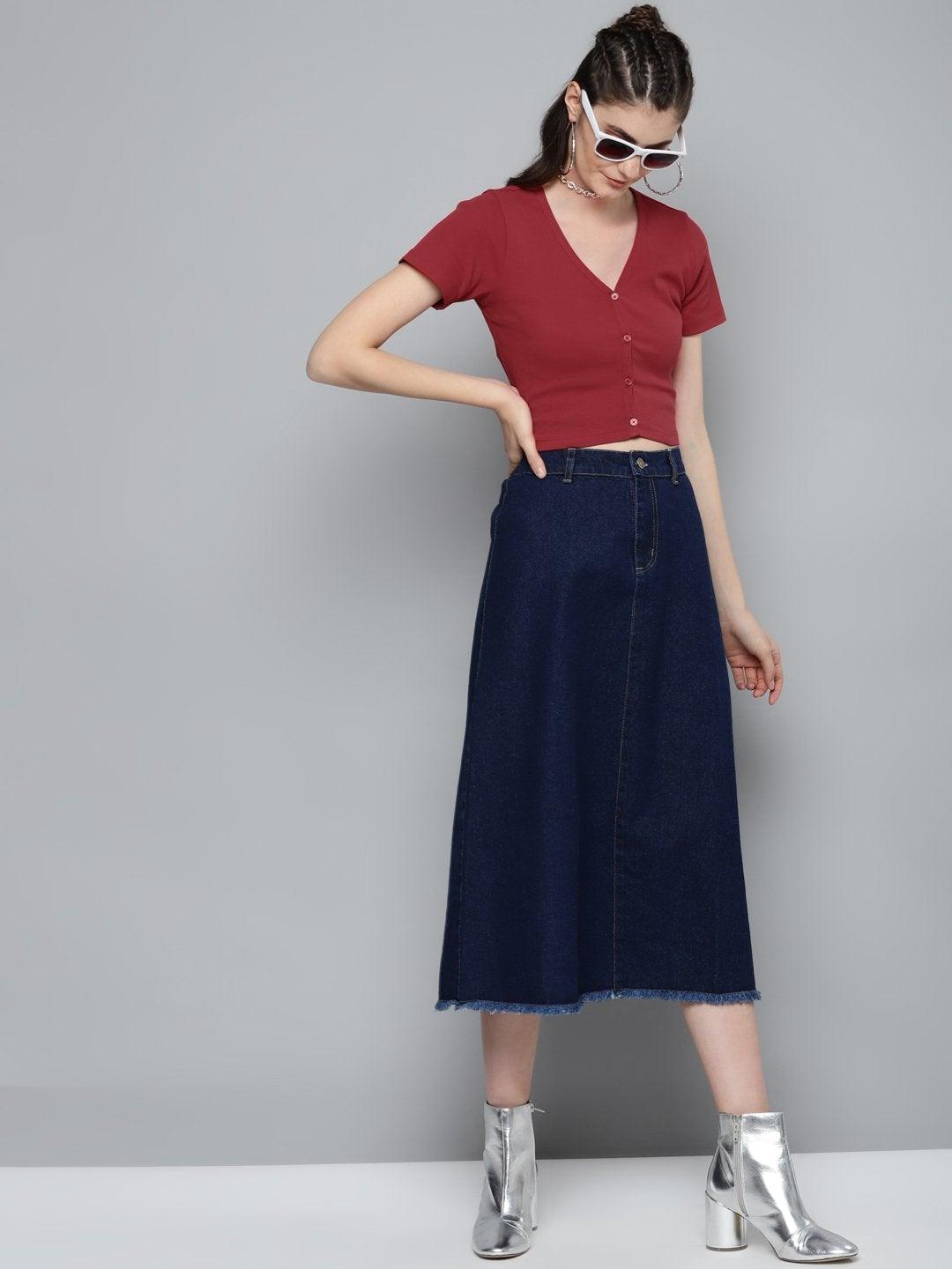 Women's Red Front Button Crop Top - SASSAFRAS - Indiakreations