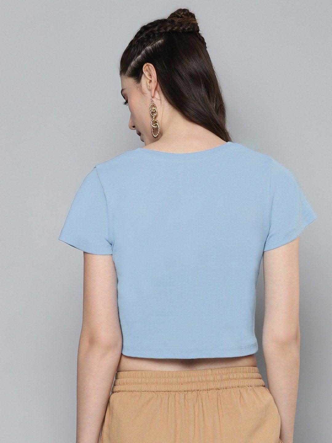 Women's Blue V-Neck Crop Top - SASSAFRAS - Indiakreations