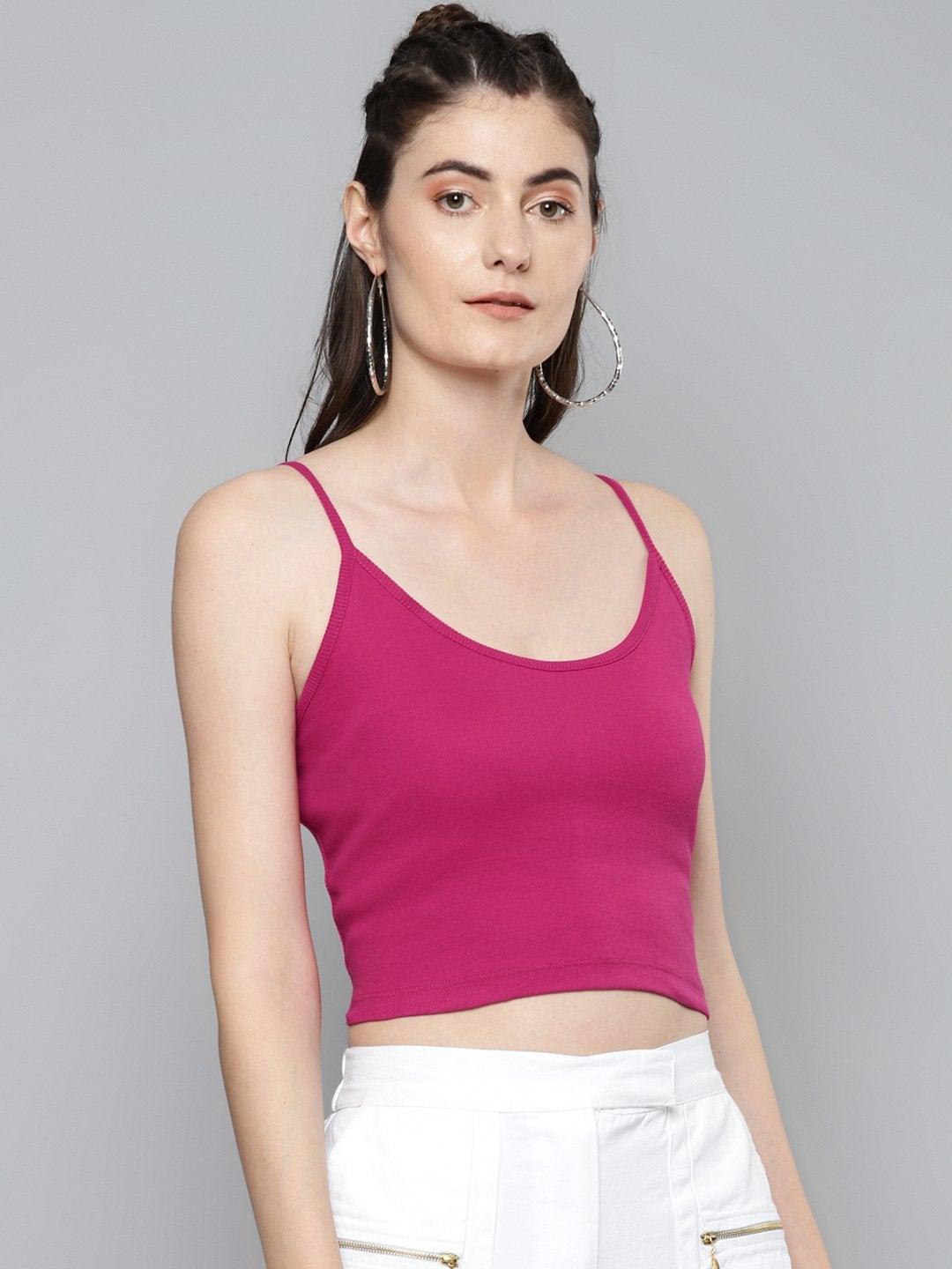 Women's Fuchsia Strappy Crop Top - SASSAFRAS - Indiakreations