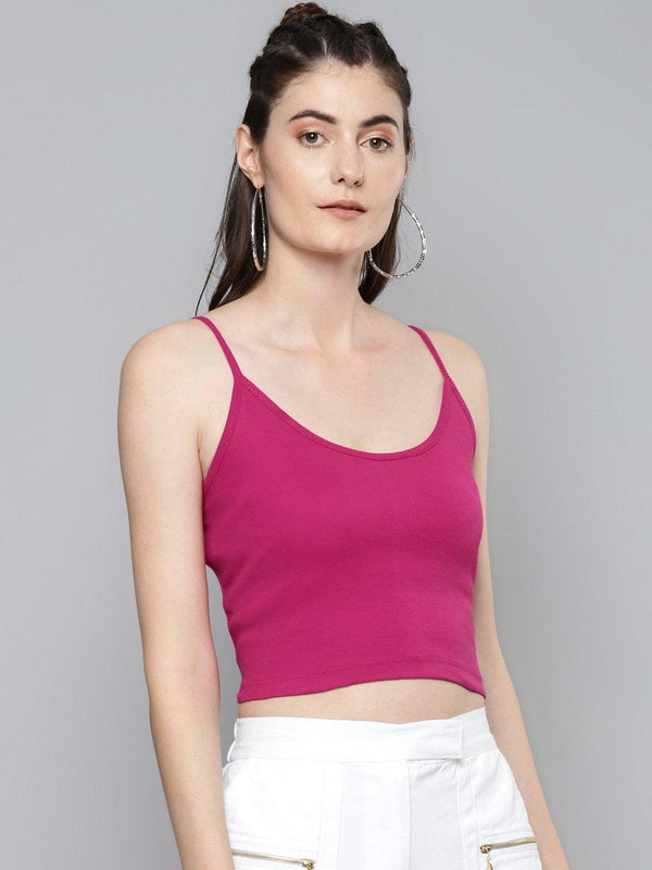 Women's Fuchsia Strappy Crop Top - SASSAFRAS - Indiakreations