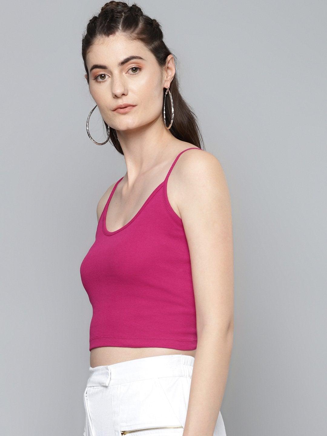 Women's Fuchsia Strappy Crop Top - SASSAFRAS - Indiakreations