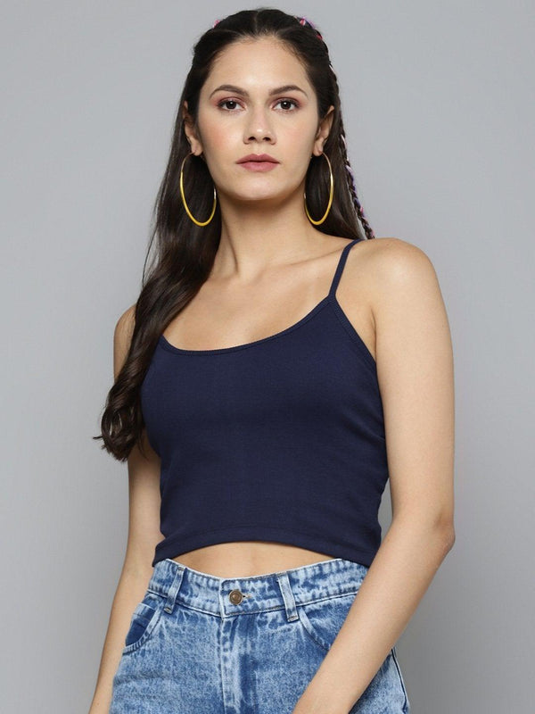 Women's Navy Strappy Crop Top - SASSAFRAS - Indiakreations