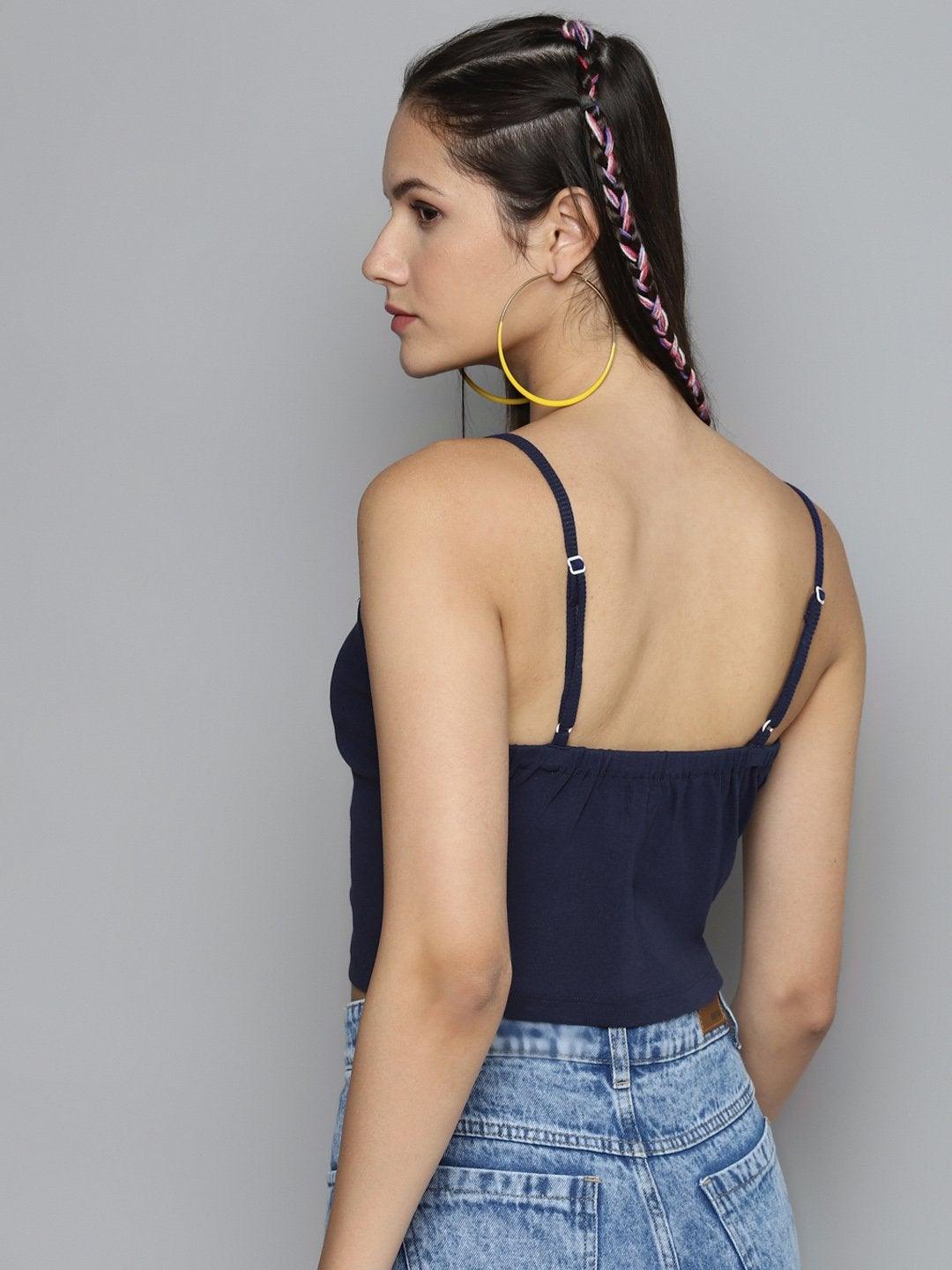 Women's Navy Strappy Crop Top - SASSAFRAS - Indiakreations