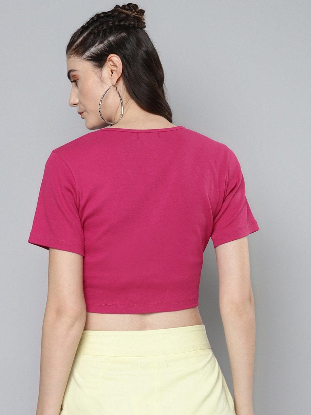 Women's Fuchsia Rouched Crop Top - SASSAFRAS - Indiakreations