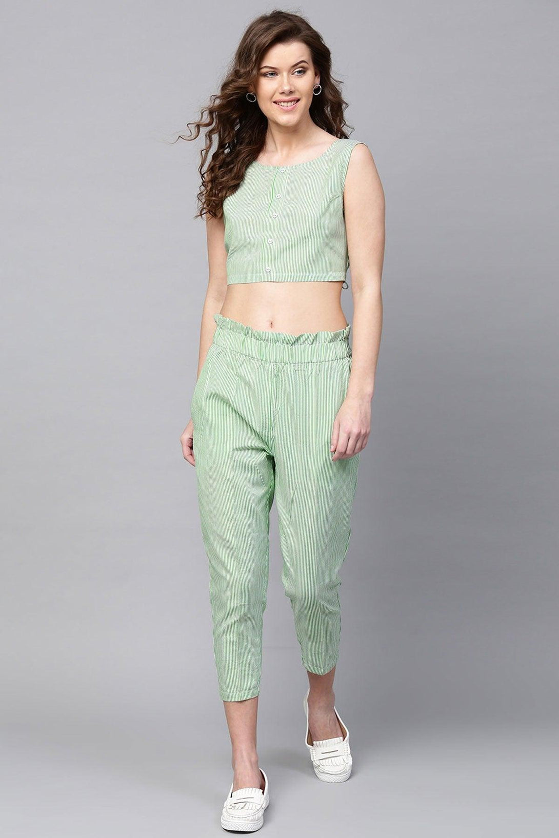 Women's Green Stripes Back Bow Crop Top - SASSAFRAS - Indiakreations