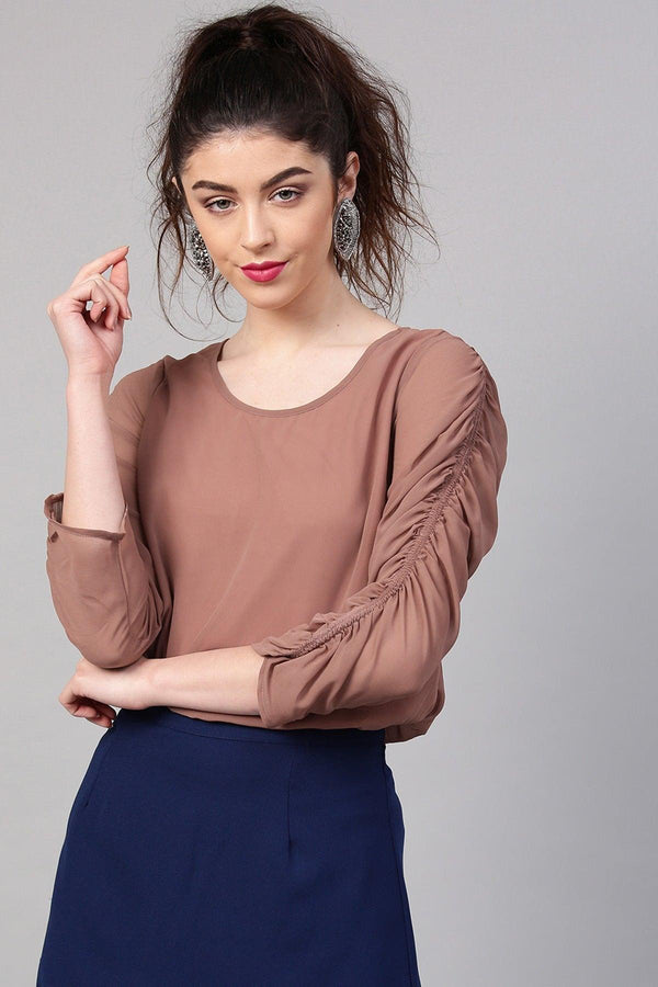 Women's Rosewood Ruched Sleeves Crop Top - SASSAFRAS - Indiakreations