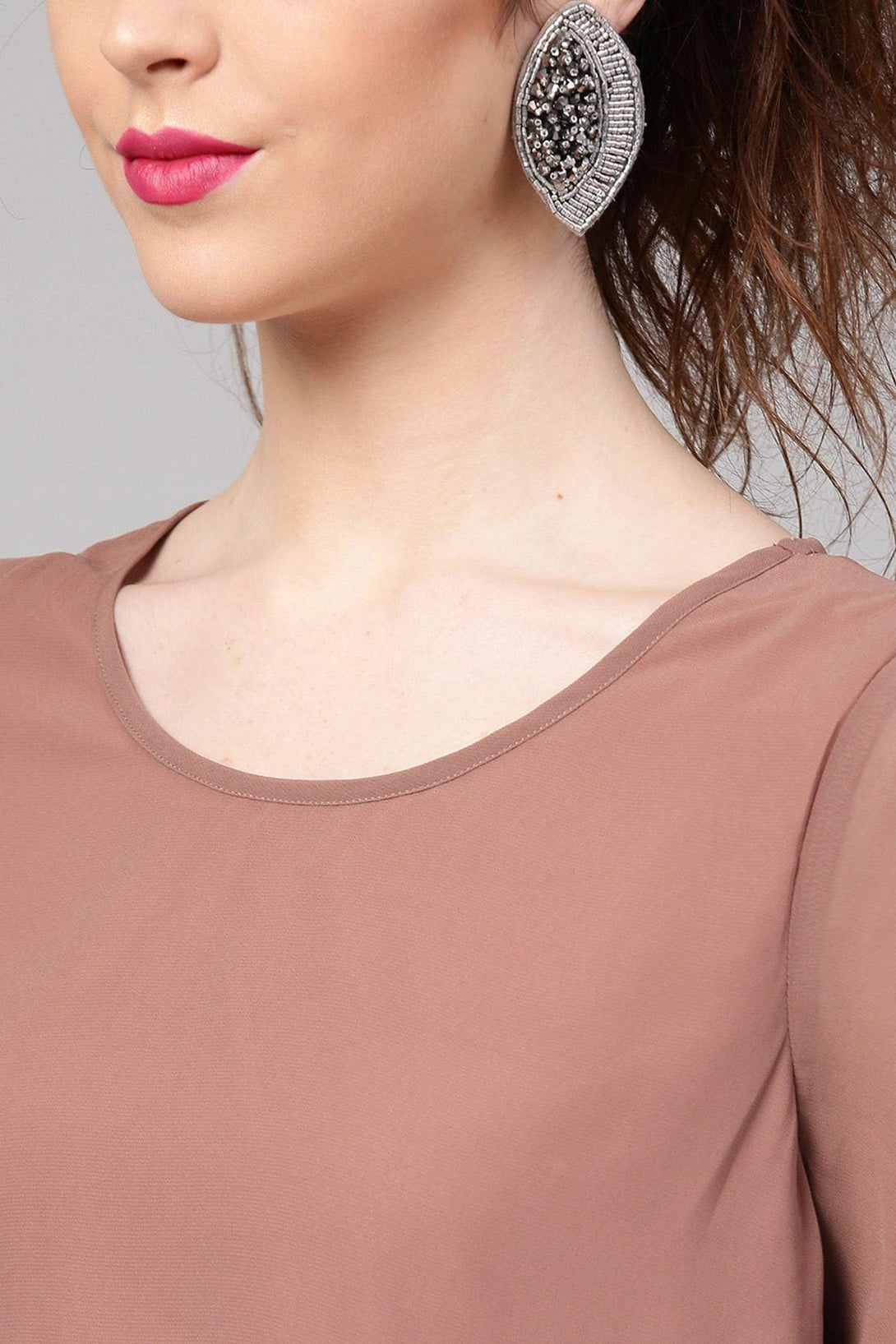 Women's Rosewood Ruched Sleeves Crop Top - SASSAFRAS - Indiakreations