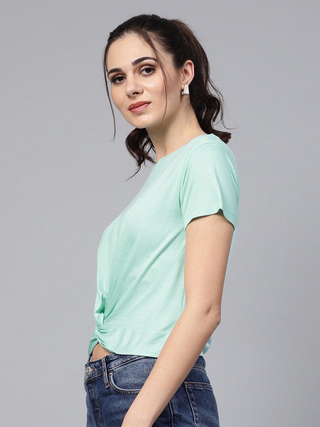 Women's Mint Knot Hem Crop Tee - SASSAFRAS - Indiakreations