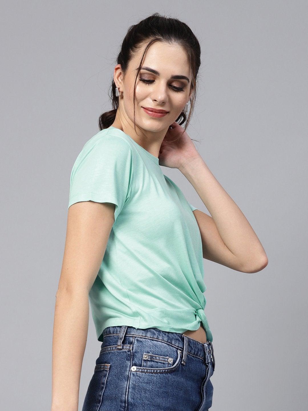 Women's Mint Knot Hem Crop Tee - SASSAFRAS - Indiakreations