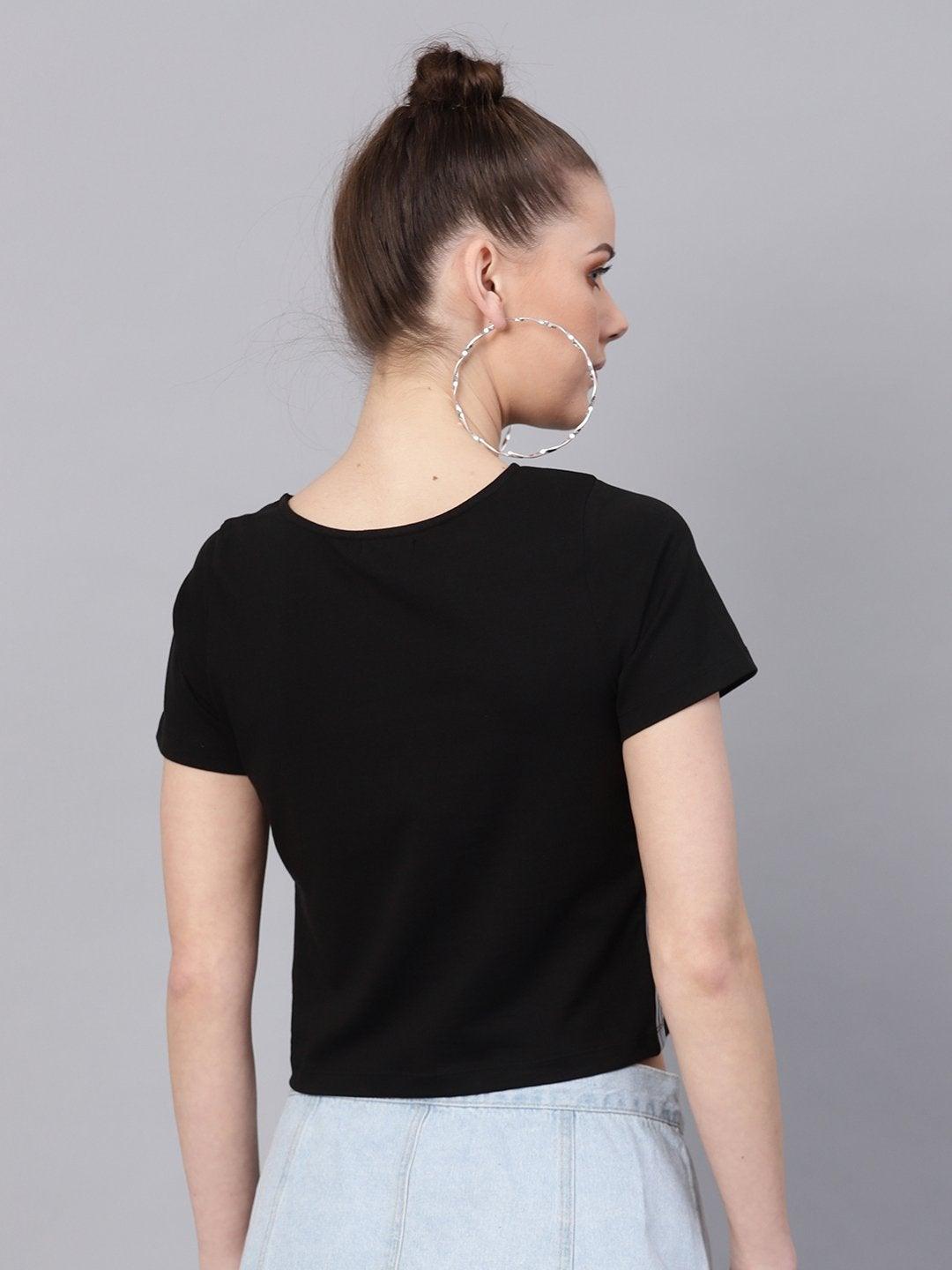 Women's Black Athleisure Tape Crop Top - SASSAFRAS - Indiakreations