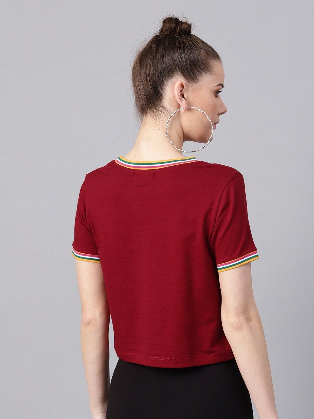 Women's Maroon Athleisure Rib Crop Top - SASSAFRAS - Indiakreations