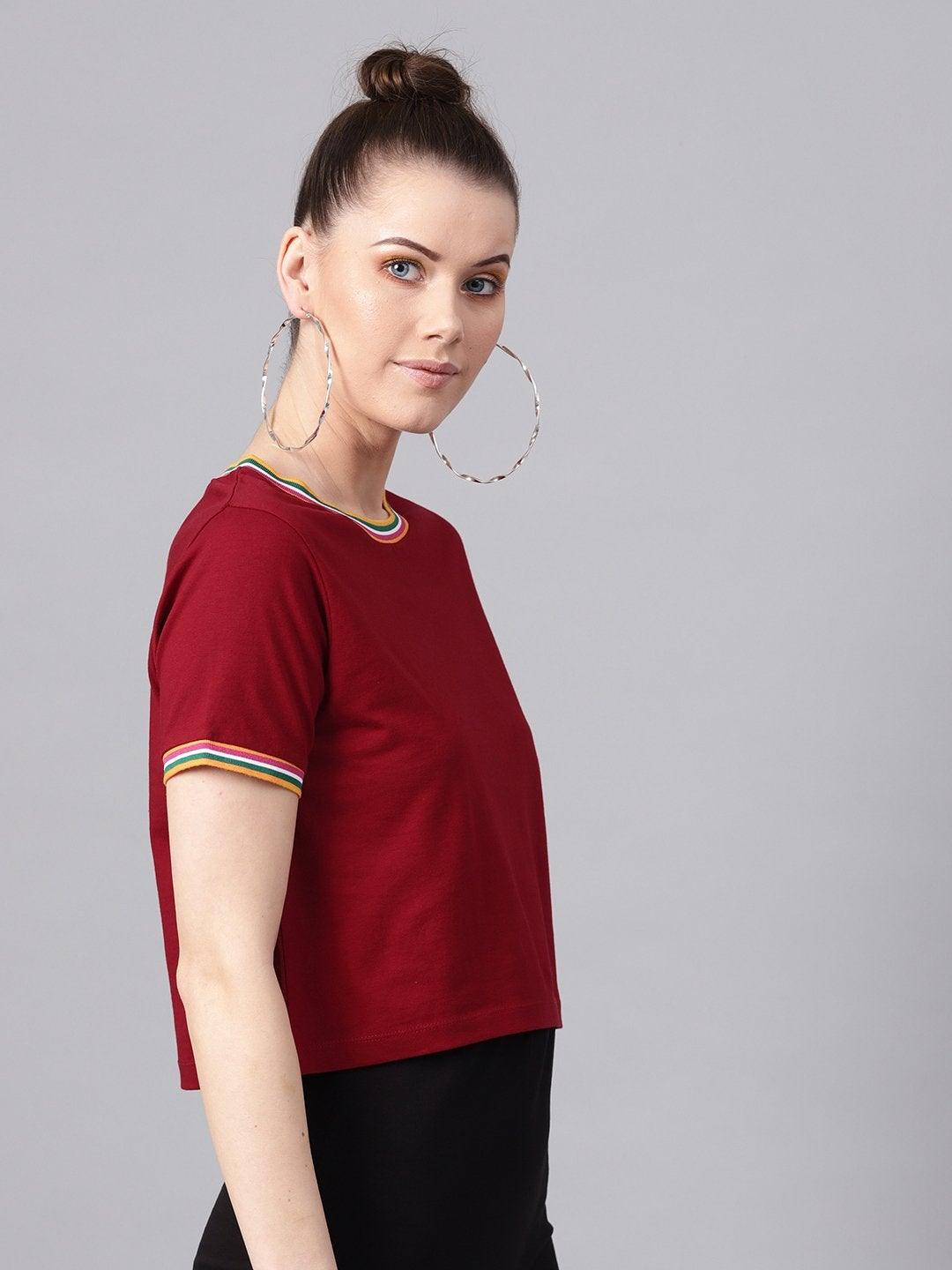 Women's Maroon Athleisure Rib Crop Top - SASSAFRAS - Indiakreations