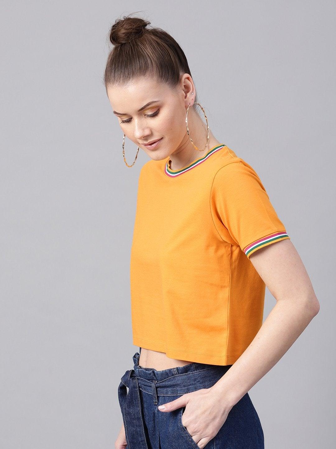 Women's Mustard Athleisure Rib Crop Top - SASSAFRAS - Indiakreations