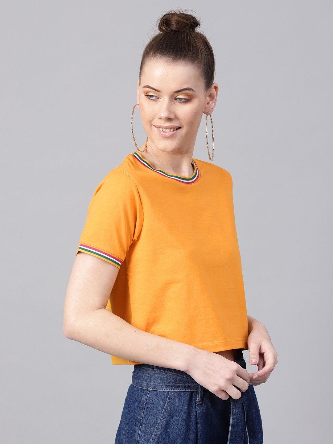 Women's Mustard Athleisure Rib Crop Top - SASSAFRAS - Indiakreations