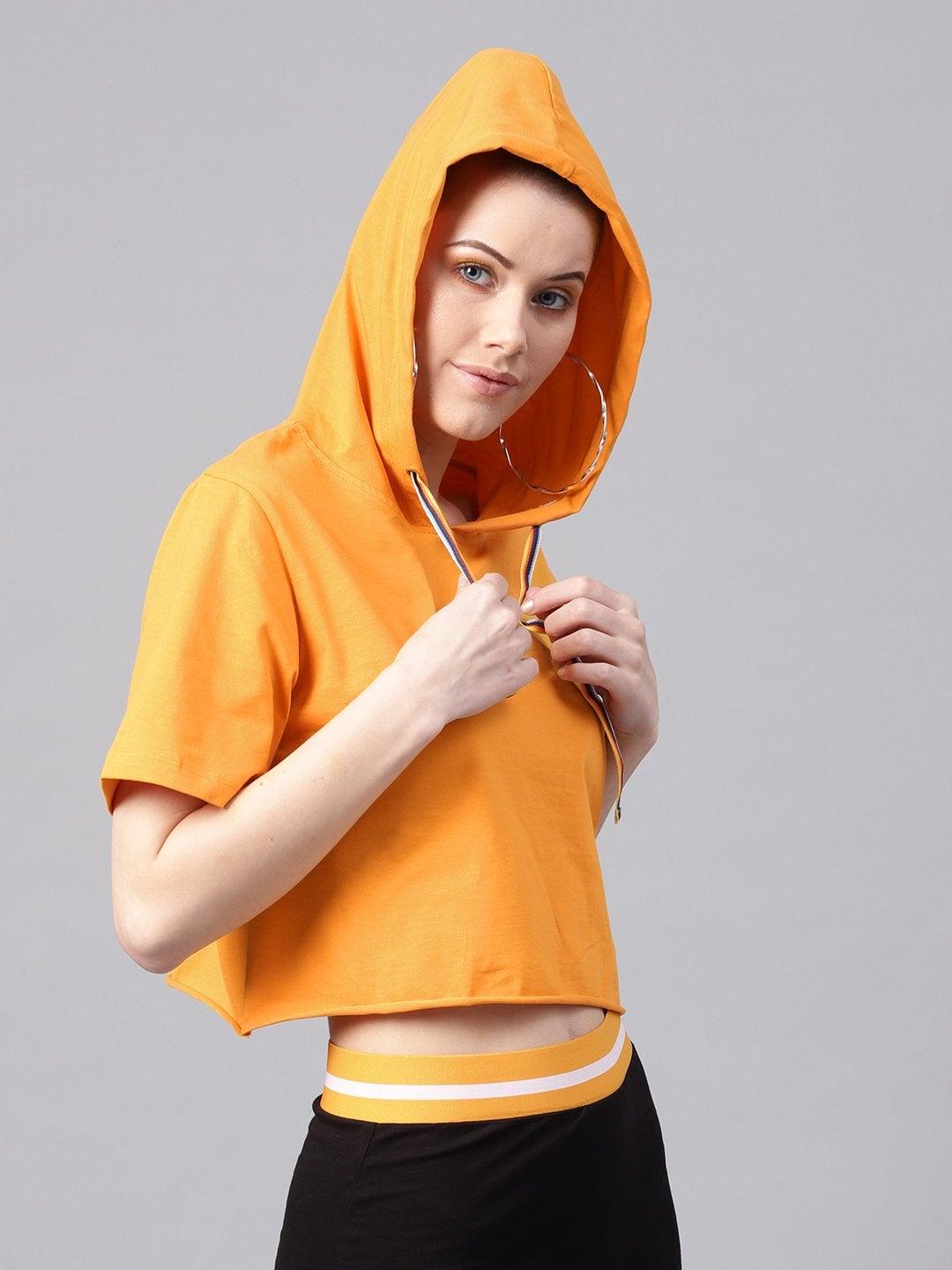 Women's Mustard Hoddie Boxy Athleisure Crop Top - SASSAFRAS - Indiakreations