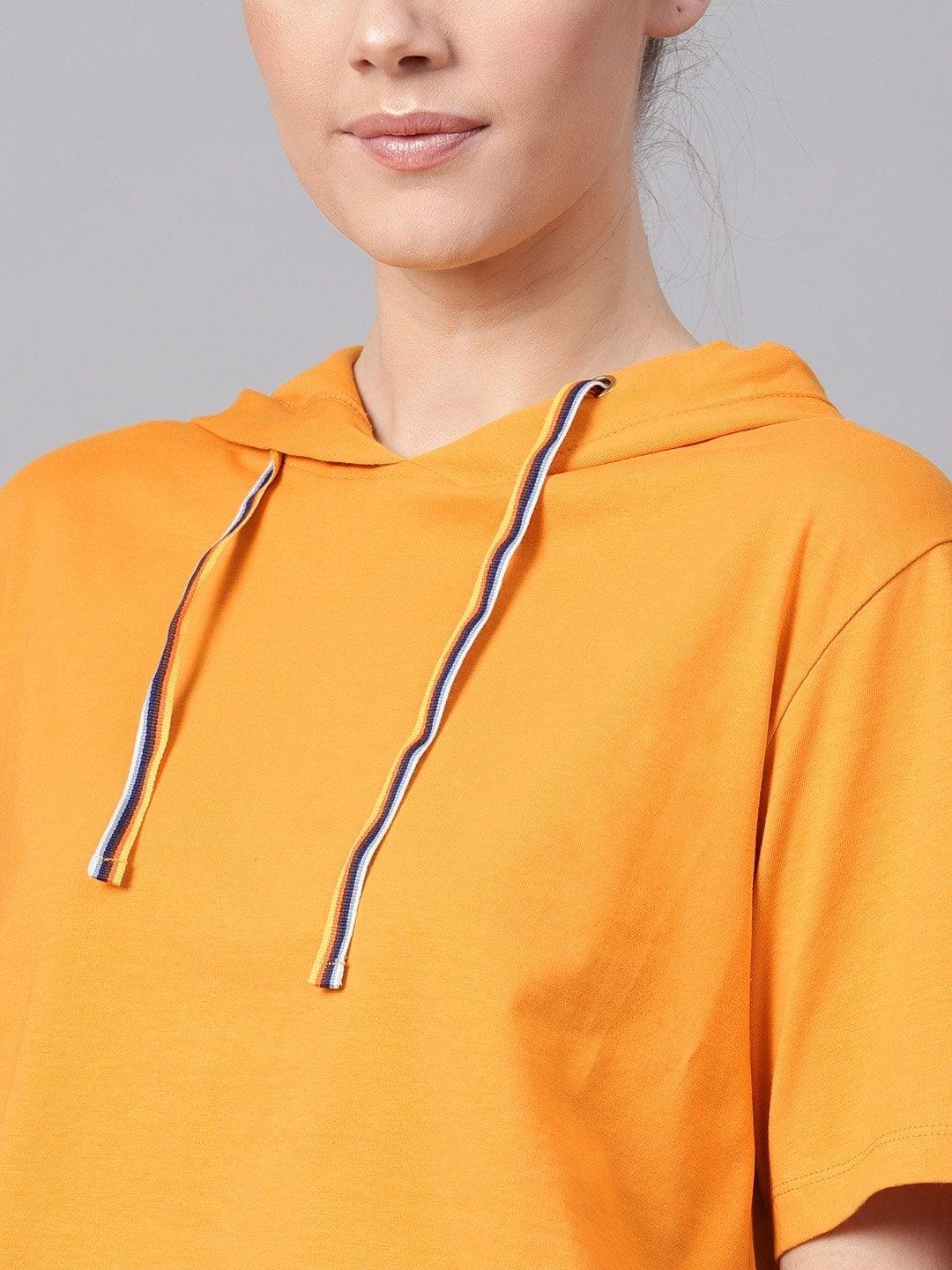 Women's Mustard Hoddie Boxy Athleisure Crop Top - SASSAFRAS - Indiakreations