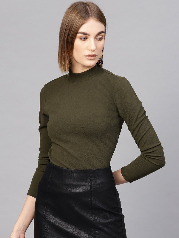 Women's Olive Turtle Neck Top - SASSAFRAS