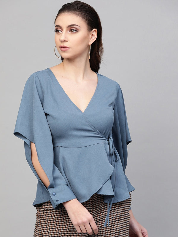 Women's Teal Wrap Tie-Up Top - SASSAFRAS