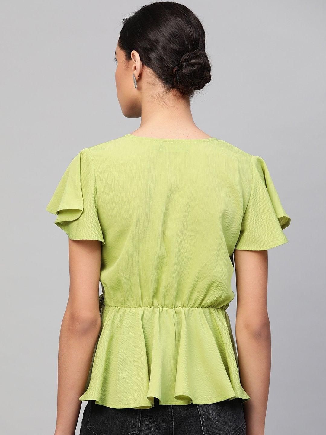 Women's Mint Green Wrap Peplum Top - SASSAFRAS - Indiakreations