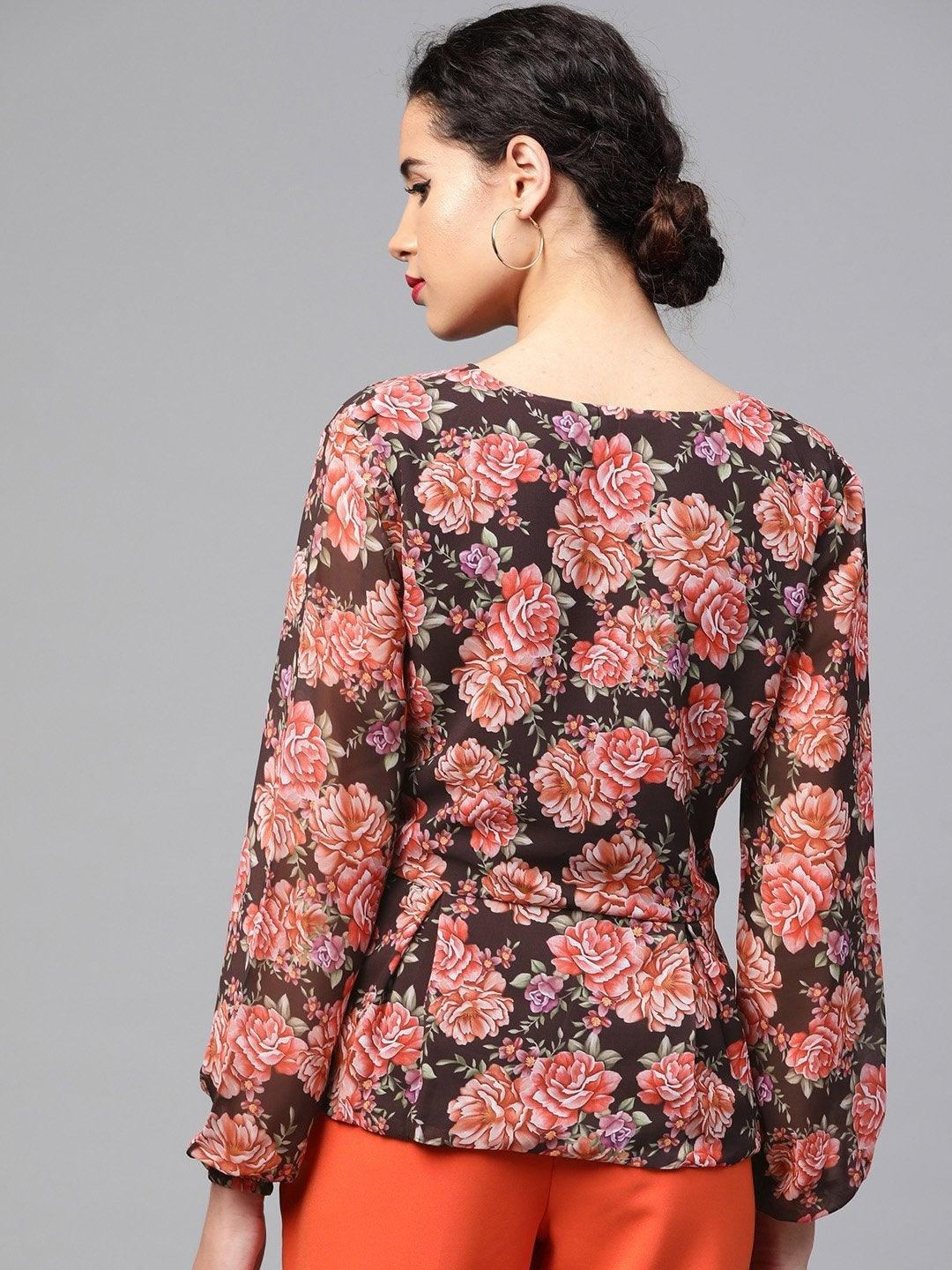 Women's Black Floral Peplum Top - SASSAFRAS - Indiakreations