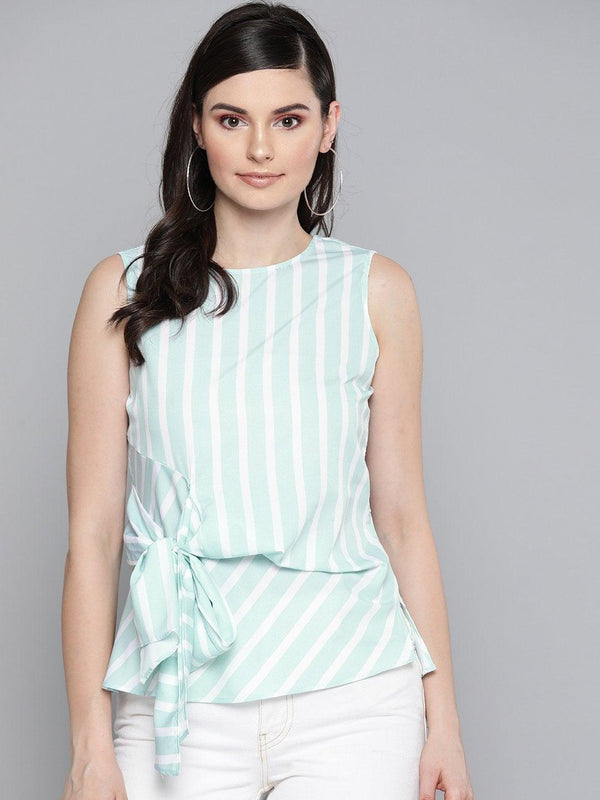 Women's Sea Green Stripe Side Knot Detail Top - SASSAFRAS - Indiakreations