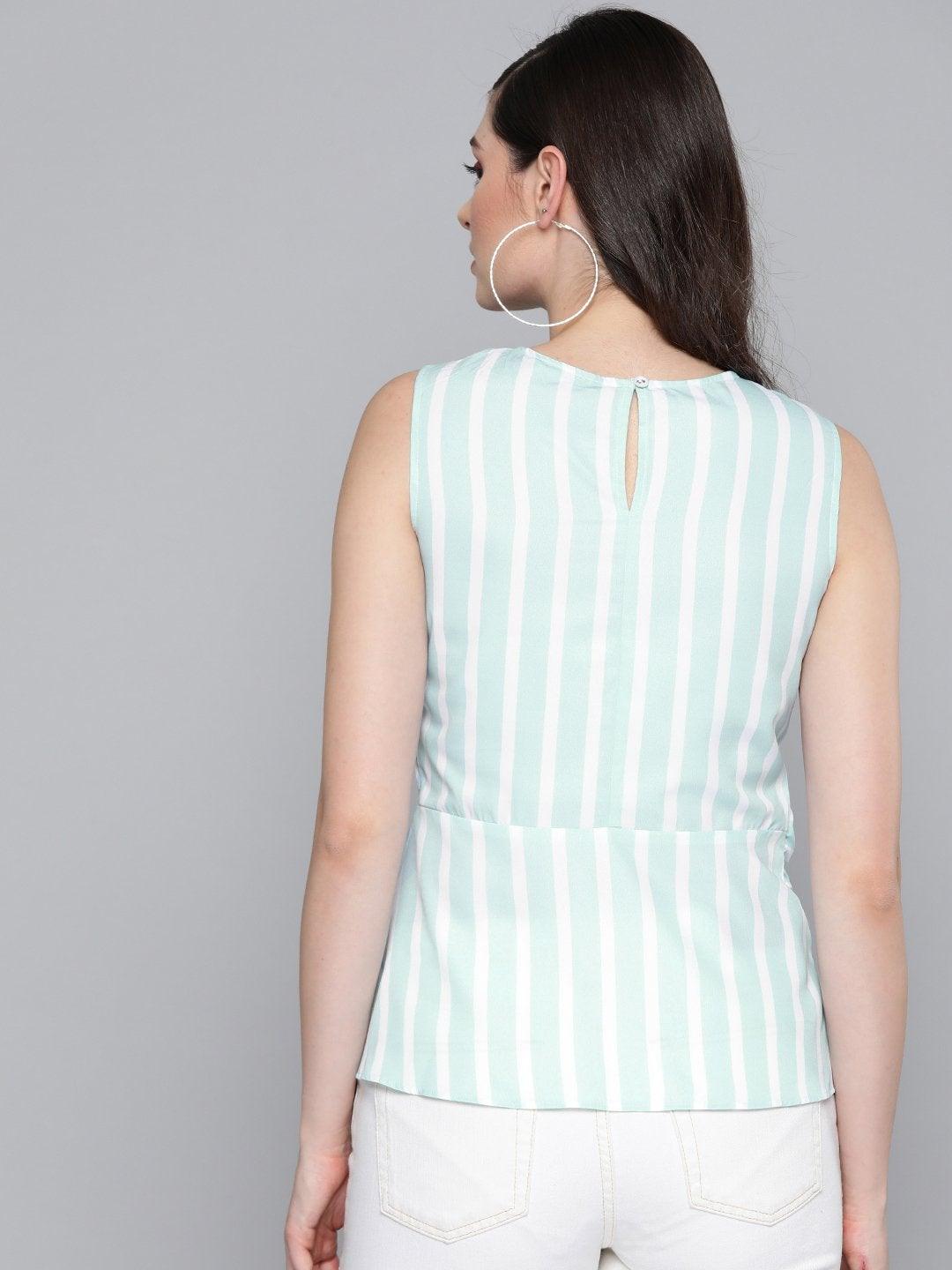 Women's Sea Green Stripe Side Knot Detail Top - SASSAFRAS - Indiakreations