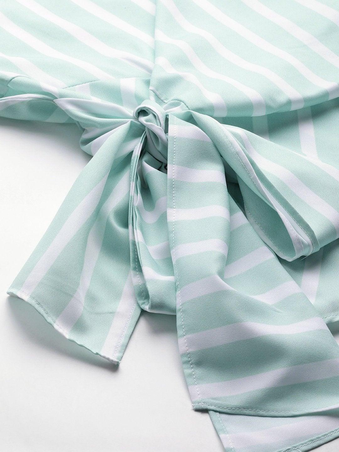 Women's Sea Green Stripe Side Knot Detail Top - SASSAFRAS - Indiakreations