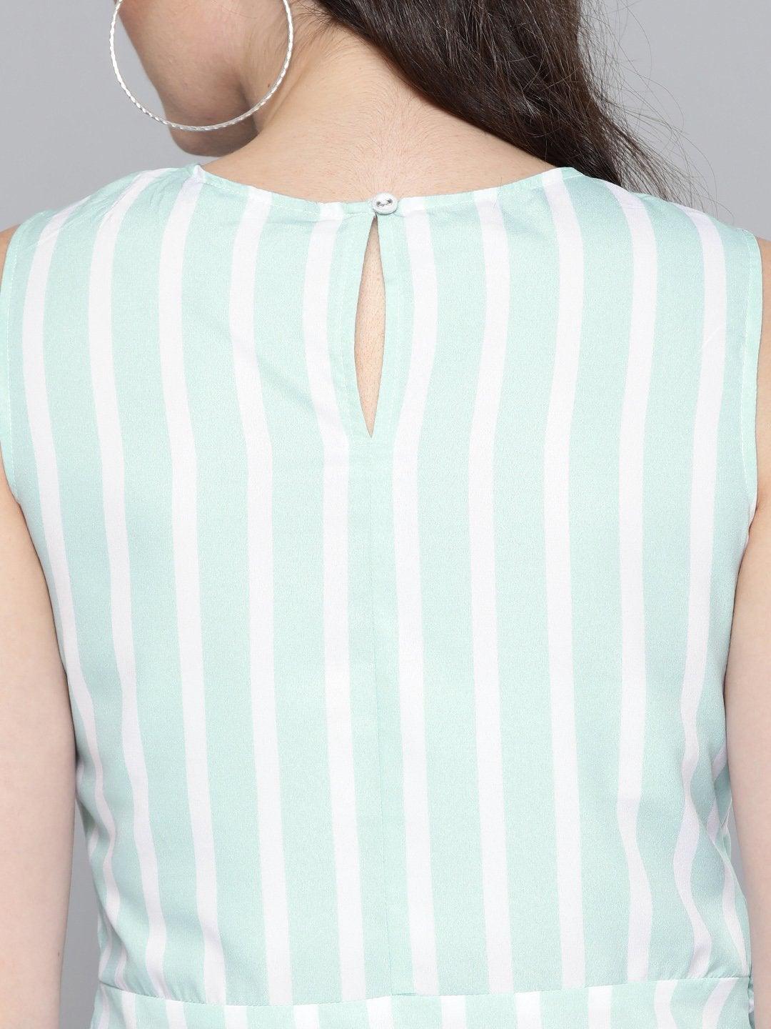 Women's Sea Green Stripe Side Knot Detail Top - SASSAFRAS - Indiakreations