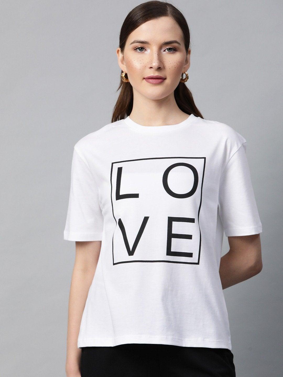 Women's White Love-Print T-Shirt - SASSAFRAS - Indiakreations