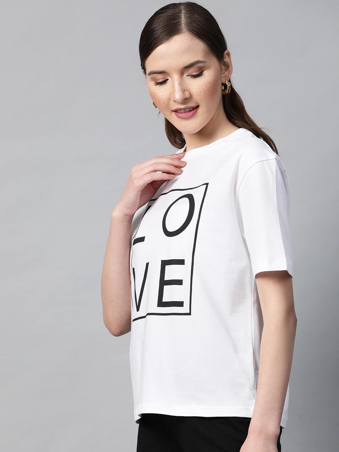 Women's White Love-Print T-Shirt - SASSAFRAS - Indiakreations