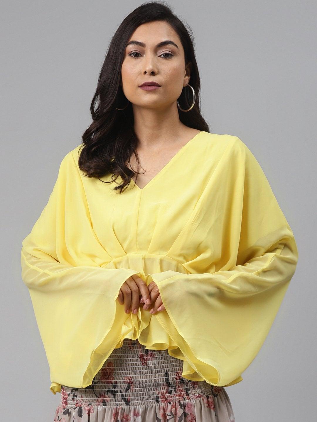 Women's Yellow Kimono Top - SASSAFRAS - Indiakreations