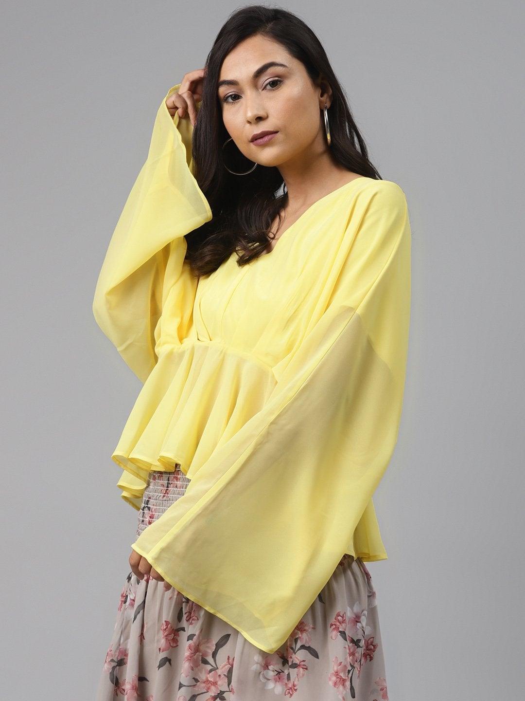 Women's Yellow Kimono Top - SASSAFRAS - Indiakreations