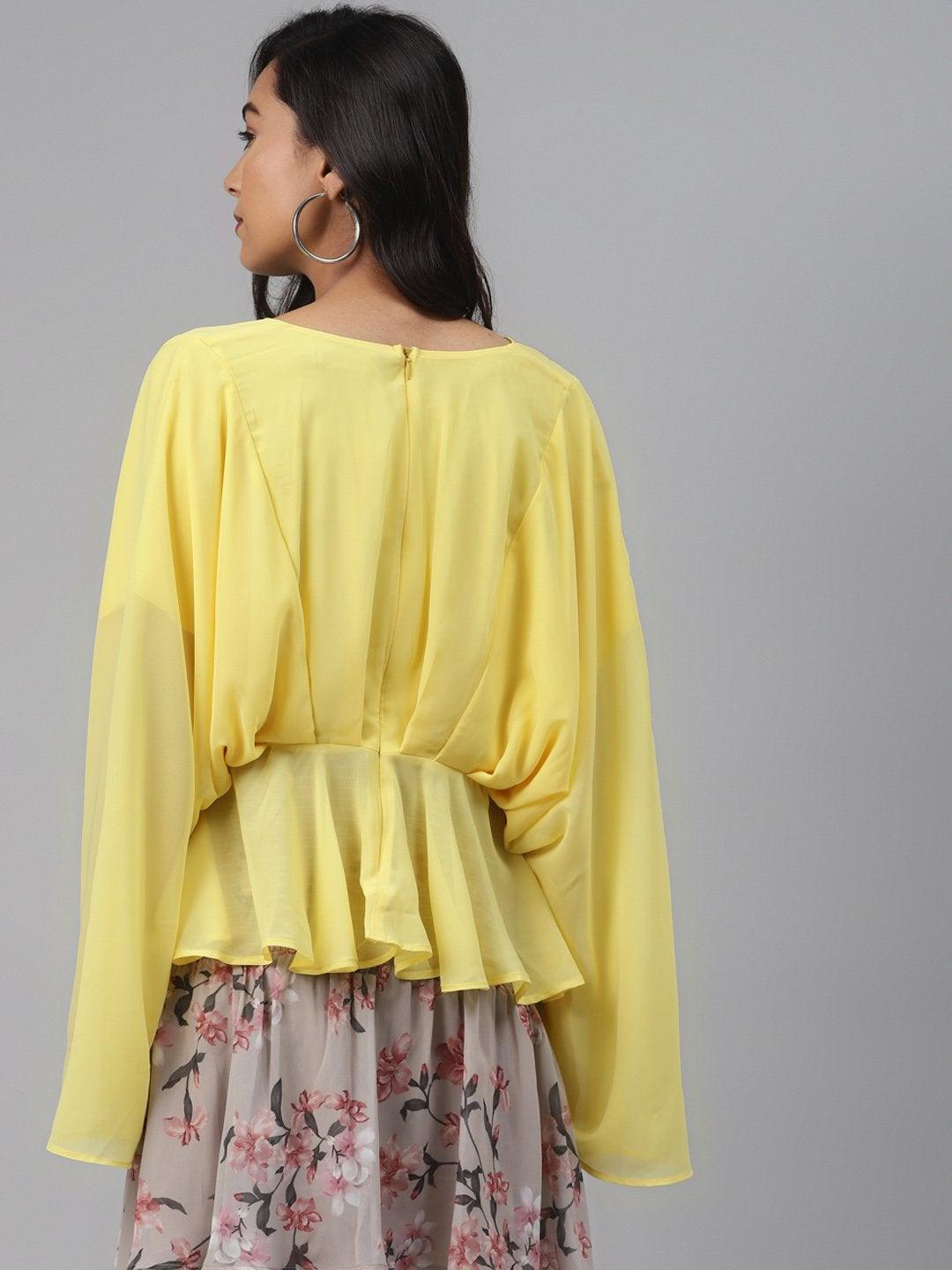 Women's Yellow Kimono Top - SASSAFRAS - Indiakreations