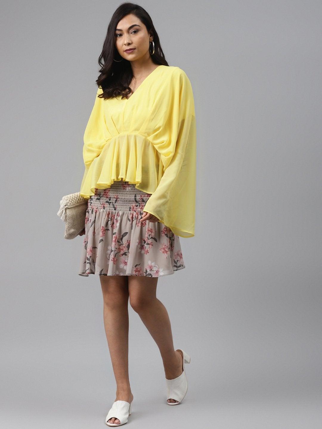 Women's Yellow Kimono Top - SASSAFRAS - Indiakreations